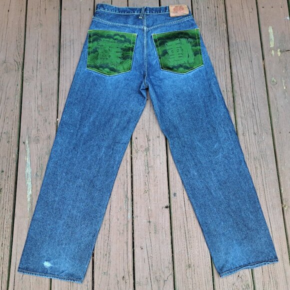 Men Vintage RMC Jeans Graphic Navy and Blue Jeans Size 34x32 Y2K - Picture 2 of 13